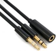 Кабель EXTRADIGITAL Audio/Mic 3.5mm разветвитель 30 AWG Stereo Gold PVC 1,5 м черный (KBA1646)