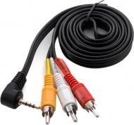 Кабель EXTRADIGITAL Jack 3.5mm 90° 4pin 3 RCA AV(RYW) 1,5 м черный (KBV1732)