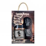 Напиток ромовый Captain Morgan Spiced Black 40% с двумя рюмками 1 л