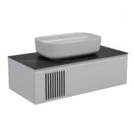 Тумба Aqua Rodos MANHATTAN (белый мат) со столешницей КР Namibia Black 120 см и умывальником