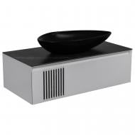 Тумба подвесная Aqua Rodos MANHATTAN (белый мат) со столешницей КР Namibia Black 100 см и умывальником Olive 74 см черный