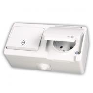 Розетка + выключатель влагозащищенная с заземлением Gunsan Nemliyer без шторок с крышкой белый NE 07 11 188