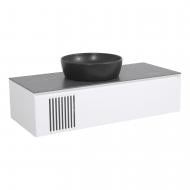 Тумба подвесная Aqua Rodos MANHATTAN (белый мат) со столешницей КР Namibia Black 120 см и умывальником One черный 46 см