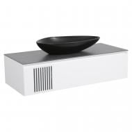 Тумба подвесная Aqua Rodos MANHATTAN (белый мат) со столешницей КР Namibia Black 120 см и умывальником Olive черный 74 см