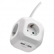 Адаптер Emos 2USB 1,9 м 16A 3680 Вт с заземлением 4 гн. белый P04219GU