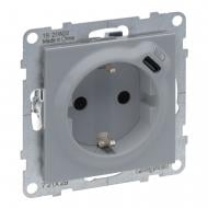 Розетка побутова + USB із заземленням Legrand Suno IP20 алюміній 721329