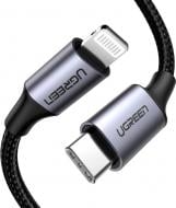 Кабель UGREEN US304 USB-C to Lightning M/M Cable Aluminum Shell Braided 1 м black (60759)