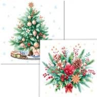 Салфетки столовые Silken Ёлка и новогодний букет 33х33 см 12 шт.