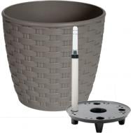 Вазон пластиковий Алеана Ротанг з поливом 16x15 см круглий 3,1 л какао