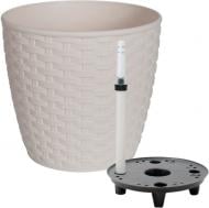 Вазон пластиковый Алеана Ротанг с поливом 16x15 см круглый 3,1 л белая роза