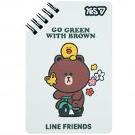 Блокнот YES 95x145 мм 60 лист. Line Friends Go Green линия 152225
