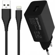 Зарядное устройство ColorWay 1USB AUTO ID 2A (10W) черное + cable Lightning (CW-CHS012CL-BK)