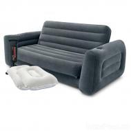 Флокований диван трансформер 2 в 1 Intex 66552-2, 203 х 224 х 66 см, з подушками та ручним насосом Чорний