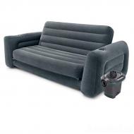 Флокированный диван трансформер 2 в 1, с электрическим насосом Intex 66552-3, 203 х 224 х 66 см Черный