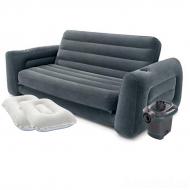 Надувний диван Intex 66552-4, 203 х 224 х 66 см з електричним насосом та подушками Чорний