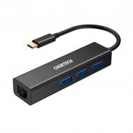USB-хаб Choetech 4 в 1 USB-C до RJ45 0,12 м чорний (ADAPT-CHOE-HUB-U02)