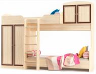 Ліжко Гірка двоярусна в дитячу кімнату Дісней Меблі Сервіс з ламелями 80х200 дуб світлий