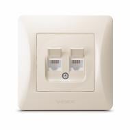 Розетка компьютерная + телефонная двойная Videx Binera CAT6+CAT6 РС IP20 кремовый VF-BNSK2PC6-CR