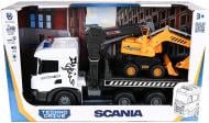 Игровой набор TechnoDrive 1:43 Super Big Truck Автокран Scania с экскаватором светлый звук 5004KS
