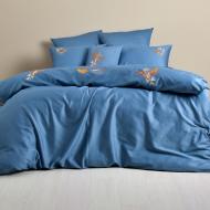 Комплект постельного белья Exotic Евро с вышивкой синий IDEIA