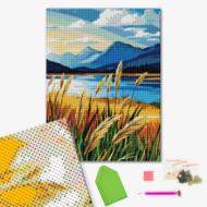 Алмазна мозаїка Гірський пейзаж з водоймою 40x50 см Brushme