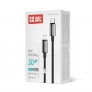 Дата-кабель ColorWay Type-C - Apple Lightning (zinc alloy braided) (PD Fast Charging 30W) 2 м black (CW-CBPDCL099-BK)