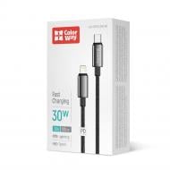 Дата-кабель ColorWay Type-C - Apple Lightning (zinc alloy braided) (PD Fast Charging 30W) 1 м black (CW-CBPDCL098-BK)