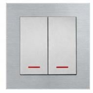 Механизм выключателя двухклавишный HausMark Stelo с подсветкой серебро 501-4388-112