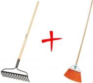 Набор садового инструмента грабли зубчатые Truper R-16AM + метла Truper ES-160А