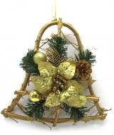 Декорация новогодняя Колокольчик с хвоей и цветком 25 см T03-19A06V/2