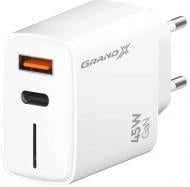 Зарядний пристрій Grand-X GaN 45W CH-460W Type-C + USB-A White (CH-460W)