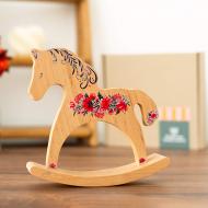 Статуэтка Wood Posters Лошадка-качалка деревянная Цветы, лакованая