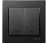 Вимикач двоклавішний двоклавішний Lezard Rain з підсвіткою антрацит 703-4288-112
