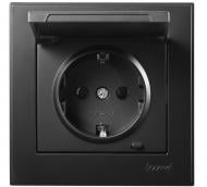 Розетка с заземлением Lezard Rain с крышкой антрацит 703-4288-123B