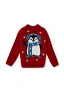 Джемпер детский унисекс ART KNIT Пингвин р.122-128 красный с рисунком