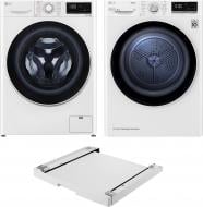 Стиральная машина LG F4V3VS0WW + сушильная машина DC90V5V0W + соединительная планка LG DK1W