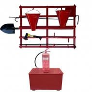 Стенд пожарный 1200x930 мм с открытым щитом стационарный (в комплектации ящик/пожарный багор/лом/лопата/топор/2 ведра/ огнетушитель ОП-6). Стенд пожарный 1200x930 мм с открытым щитом стационарный (в комплектации ящик/пожарный багор/лом/лопата/топор/2 ведра/ огнетушитель ОП-6).