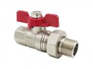 Кран с американкой ASCO Nickel PRO 3/4" PN40 красная бабочка