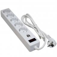 Мережевий фільтр Patron + 2xUSB 2.0 2.1A із заземленням 5 гн. білий 1,8 м EXT-PN-SP-52-USB-W