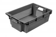 Ящик для хранения Пласт-Бокс поворотный перфорированный серый для пищевых продуктов