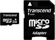 Карта памяти Transcend microSD 2 ГБ Class 2 с адаптером SD (TS2GUSD)