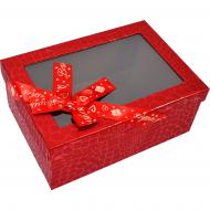 Коробка подарочная красная с окошком с бантом 21х14х8 см