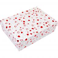 Коробка подарочная белая сердца красно-черные 245х175х7 см