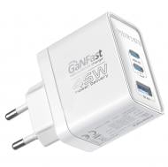 Мережевий зарядний пристрій Promate PowerPort-45W, 2хUSB-C PD, USB-A white