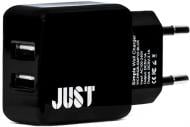 Сетевое зарядное устройство JUST Simple Dual USB Wall Charger (2.1A/2USB, 10W) Black (WCHRGR-SMP22-BLCK)