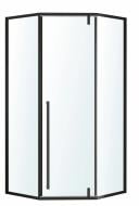Душове огородження VOLLE MORA 90-P 90*90*200 см п'ятикутна, двері розпашні, профіль чорний матовий, скло прозоре