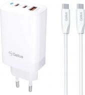 Зарядное устройство Gelius Elevaro GP-HC065 65W USB+2Type-C (QC/PD/PPS) + кабель Gelius One Type-C to Type-C White