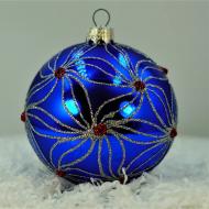 Куля ялинкова Квітковий візерунок d 85 мм синій 4820001064193