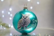 Куля ялинкова Білосніжна сова d 85 мм бірюзовий 4820001112481