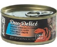 Паштет для котів AnimAll Дуо Деліс із тунця зі шматочками краба 80 г